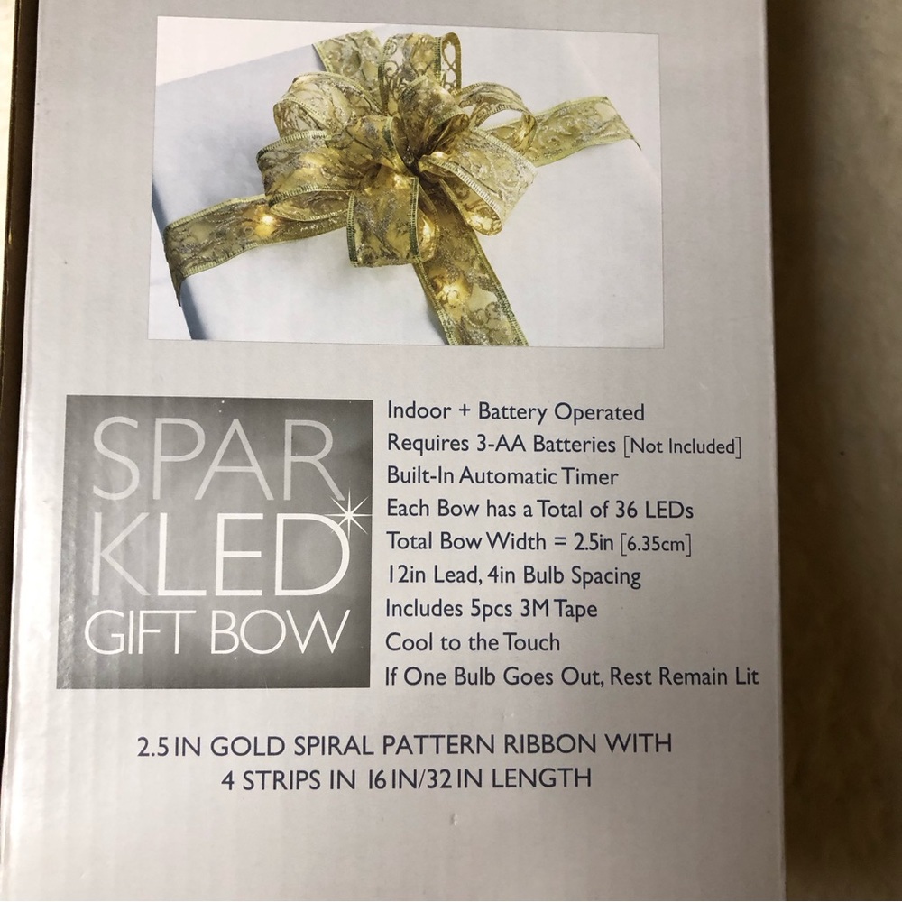 Sullivans SparkLED Gift Bow, Gold Ribbon W/36CT LED Lights W/Built-In Auto Timer